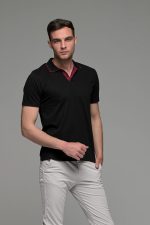 Κοντομάνικο ανδρικό πόλο μαύρο SW με μπορντό περίγραμμα - Slim Fit