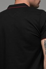 Κοντομάνικο ανδρικό πόλο μαύρο SW με μπορντό περίγραμμα - Slim Fit