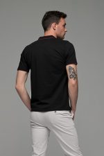 Κοντομάνικο ανδρικό πόλο μαύρο SW με μπορντό περίγραμμα - Slim Fit