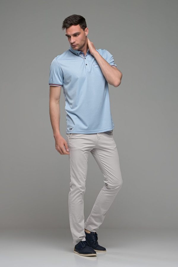Πόλο ανδρικό μπλουζάκι γαλάζιο MS με κοντό μανίκι και τσεπάκι – Slim Fit