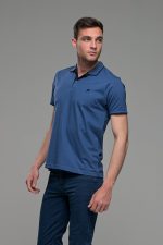 Κοντομάνικο ανδρικό πόλο μπλε denim SW με μπλε λεπτομέρεια για γιακά- Slim Fit