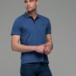 Κοντομάνικο ανδρικό πόλο μπλε denim SW με μπλε λεπτομέρεια για γιακά- Slim Fit