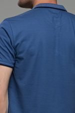 Κοντομάνικο ανδρικό πόλο μπλε denim SW με μπλε λεπτομέρεια για γιακά- Slim Fit