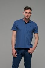 Κοντομάνικο ανδρικό πόλο μπλε denim SW με μπλε λεπτομέρεια για γιακά- Slim Fit