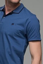 Κοντομάνικο ανδρικό πόλο μπλε denim SW με μπλε λεπτομέρεια για γιακά- Slim Fit