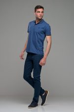 Κοντομάνικο ανδρικό πόλο μπλε denim SW με μπλε λεπτομέρεια για γιακά- Slim Fit