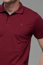 Κοντομάνικο ανδρικό πόλο μπορντό SW με μπλε περίγραμμα - Slim Fit