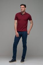 Κοντομάνικο ανδρικό πόλο μπορντό SW με μπλε περίγραμμα - Slim Fit