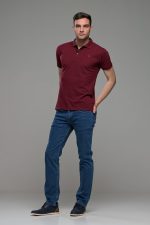 Φθηνό κόκκινο μπορντό Ανδρικό Πόλο Μπλουζάκι FR με Μπλε Πατιλέτα - Regular Fit