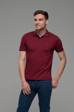 Κοντομάνικο ανδρικό πόλο μπορντό SW με μπλε περίγραμμα - Slim Fit