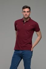 Φθηνό κόκκινο μπορντό Ανδρικό Πόλο Μπλουζάκι FR με Μπλε Πατιλέτα - Regular Fit