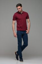Κοντομάνικο ανδρικό πόλο μπορντό SW με μπλε περίγραμμα - Slim Fit