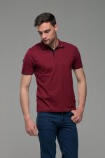 Κοντομάνικο ανδρικό πόλο μπορντό SW με μπλε περίγραμμα - Slim Fit