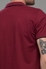 Κοντομάνικο ανδρικό πόλο μπορντό SW με μπλε περίγραμμα - Slim Fit