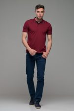 Κοντομάνικο ανδρικό πόλο μπορντό SW με μπλε περίγραμμα - Slim Fit