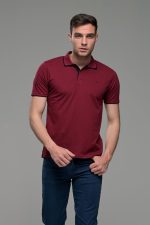 Κοντομάνικο ανδρικό πόλο μπορντό SW με μπλε περίγραμμα - Slim Fit