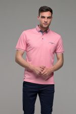 Πόλο ανδρικό μπλουζάκι ροζ MS με κοντό μανίκι και τσεπάκι – Slim Fit