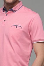 Πόλο ανδρικό μπλουζάκι ροζ MS με κοντό μανίκι και τσεπάκι – Slim Fit
