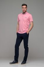 Πόλο ανδρικό μπλουζάκι ροζ MS με κοντό μανίκι και τσεπάκι – Slim Fit