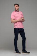 Πόλο ανδρικό μπλουζάκι ροζ MS με κοντό μανίκι και τσεπάκι – Slim Fit