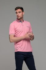 Πόλο ανδρικό μπλουζάκι ροζ MS με κοντό μανίκι και τσεπάκι – Slim Fit