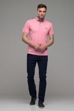 Πόλο ανδρικό μπλουζάκι ροζ MS με κοντό μανίκι και τσεπάκι – Slim Fit