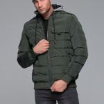 Πράσινο ανδρικό φουσκωτό μπουφάν double face αδιάβροχο