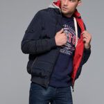 Μπλε ανδρικό φουσκωτό μπουφάν double face αδιάβροχο