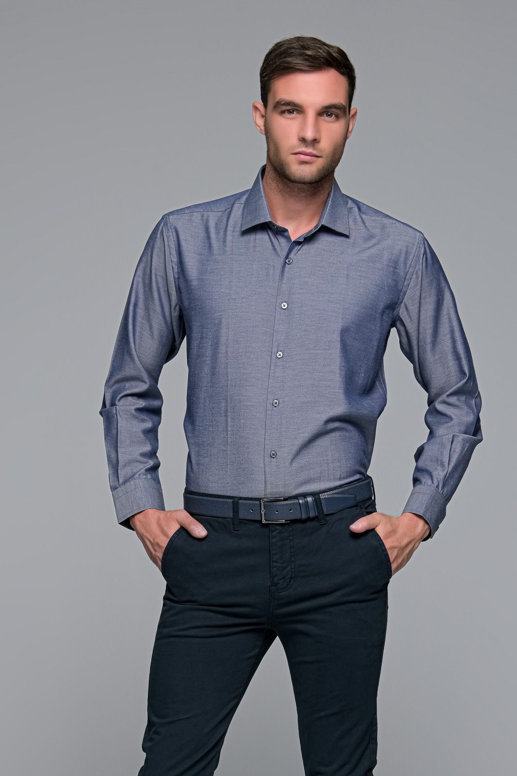 Μπλε oxford ανδρικό πουκάμισο PAPARAZZI χωρίς τσεπάκι – Classic Fit