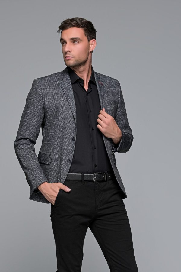 Γκρι καρό ανδρικό σακάκι MRC - slim fit