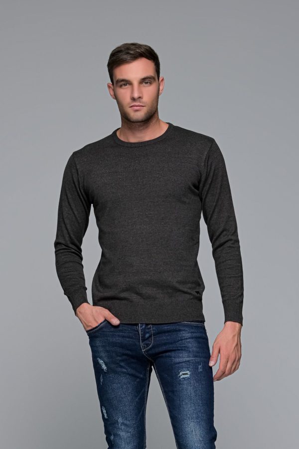Βαμβακερό σκούρο γκρι ανδρικό πλεκτό FR με λαιμόκοψη