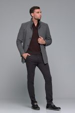 Γκρι ανθρακι ανδρικό παντελόνι chino υφασμάτινο MASSARO - Slim fit