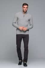 Γκρι ανθρακι ανδρικό παντελόνι chino υφασμάτινο MASSARO - Slim fit