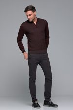 Γκρι ανθρακι ανδρικό παντελόνι chino υφασμάτινο MASSARO - Slim fit