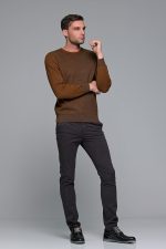 Γκρι ανθρακι ανδρικό παντελόνι chino υφασμάτινο MASSARO - Slim fit