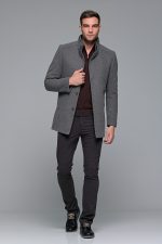 Γκρι ανδρικό μάλλινο παλτό κοντό με αποσπώμενο γιλέκο