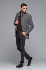 Γκρι ανδρικό μάλλινο παλτό κοντό με αποσπώμενο γιλέκο