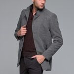 Γκρι ανδρικό μάλλινο παλτό κοντό με αποσπώμενο γιλέκο