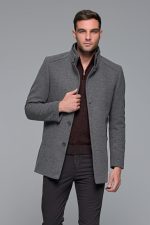 Γκρι ανδρικό μάλλινο παλτό κοντό με αποσπώμενο γιλέκο