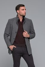 Γκρι ανδρικό μάλλινο παλτό κοντό με αποσπώμενο γιλέκο