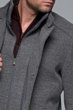 Γκρι ανδρικό μάλλινο παλτό κοντό με αποσπώμενο γιλέκο