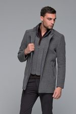 Γκρι ανδρικό μάλλινο παλτό κοντό με αποσπώμενο γιλέκο