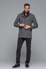 Γκρι ανδρικό μάλλινο παλτό κοντό με αποσπώμενο γιλέκο
