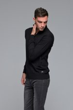 Μαύρο βαμβακερό ανδρικό πλεκτό FR με φερμουάρ