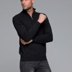 Μαύρο βαμβακερό ανδρικό πλεκτό FR με φερμουάρ