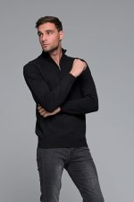 Μαύρο βαμβακερό ανδρικό πλεκτό FR με φερμουάρ