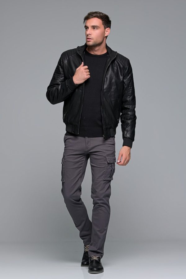 Βαμβακερό μαύρο ανδρικό πλεκτό FR με λαιμόκοψη