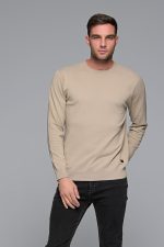 Βαμβακερό μπεζ ανδρικό πλεκτό FR με λαιμόκοψη