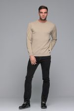 Βαμβακερό μπεζ ανδρικό πλεκτό FR με λαιμόκοψη