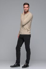 Βαμβακερό μπεζ ανδρικό πλεκτό FR με λαιμόκοψη